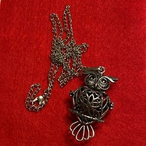 Intricate Silver Tone Owl Locket Pendant Necklace